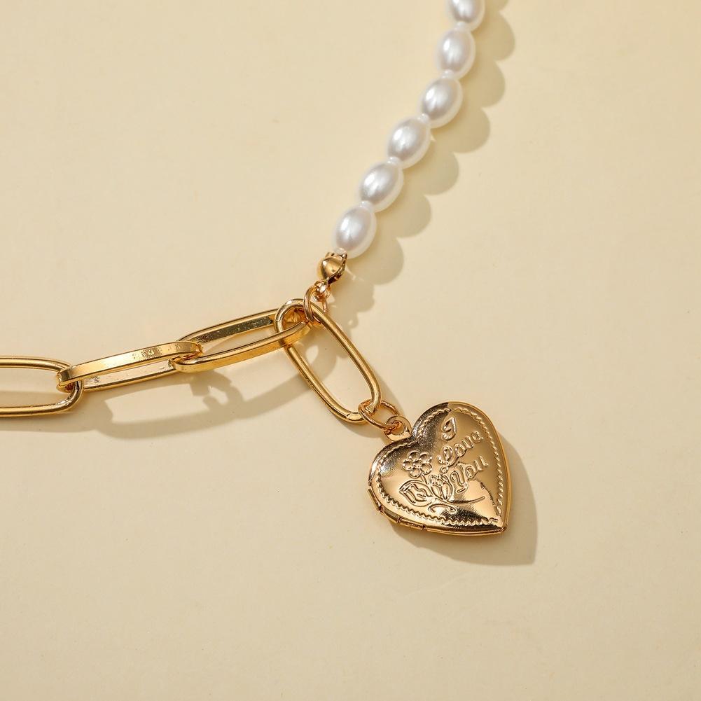 Jewelry simple pearl metal chain can open creative heart-shaped photo box pendant fashion necklace female