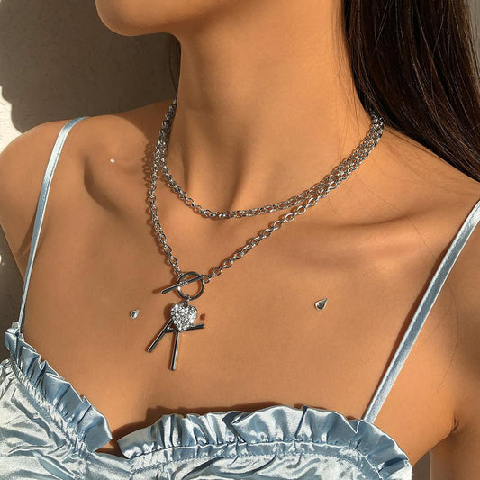 N9344 Letter Love Geometric Necklace Diamond-studded Creative Hollow Necklace Simple Trendy Cool Temperament Necklace Female