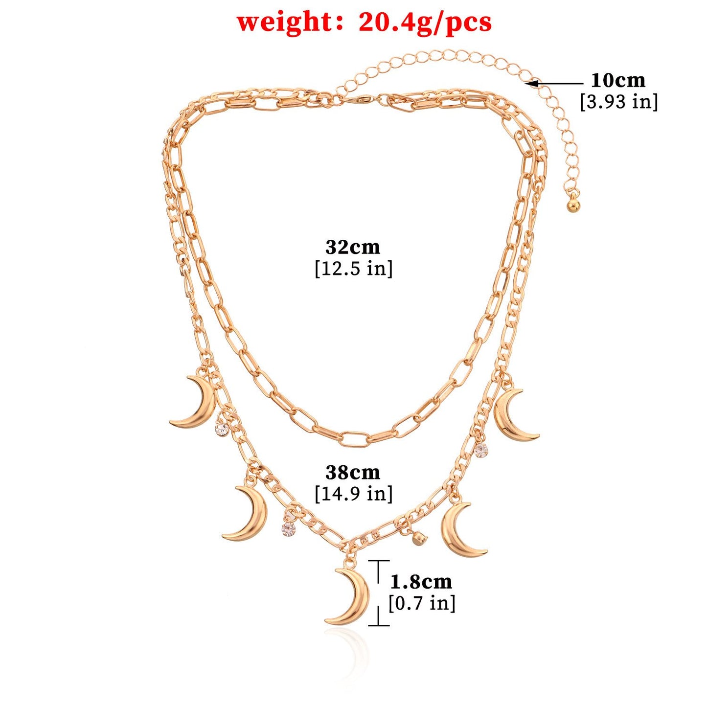 Jewelry Geometric Metal Crescent Rhinestone Pendant Necklace Women's Fashion Trendy Multi-layer Sweater Necklace