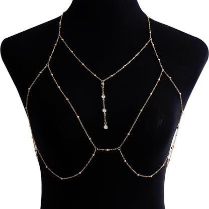 Sexy Exaggerated Beach Casual Body Clothing Chain Necklace Flash Diamond Pendant Tassel Necklace Chest Chain