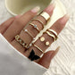 Jewelry Simple Mix and Match Turquoise Hand Jewelry Temperament Butterfly Geometric Micro-inlaid Diamond Ring Set Female