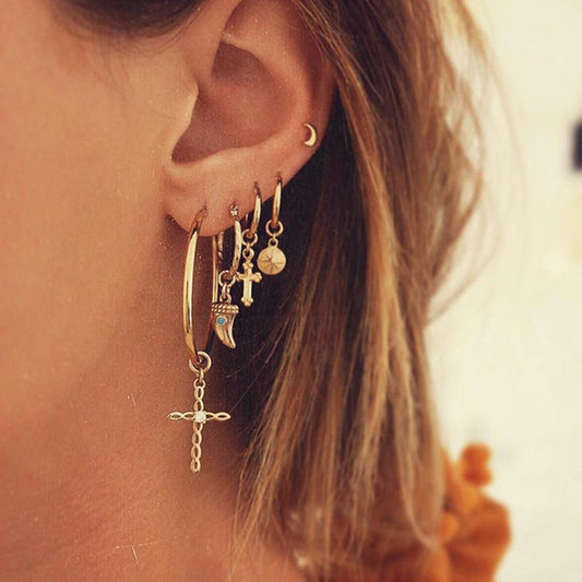 Accessories Fashion Personality Street Shooting Jesus Bible Ear Piercing Ear Clip Women's Earrings Combination Set 5 Pieces