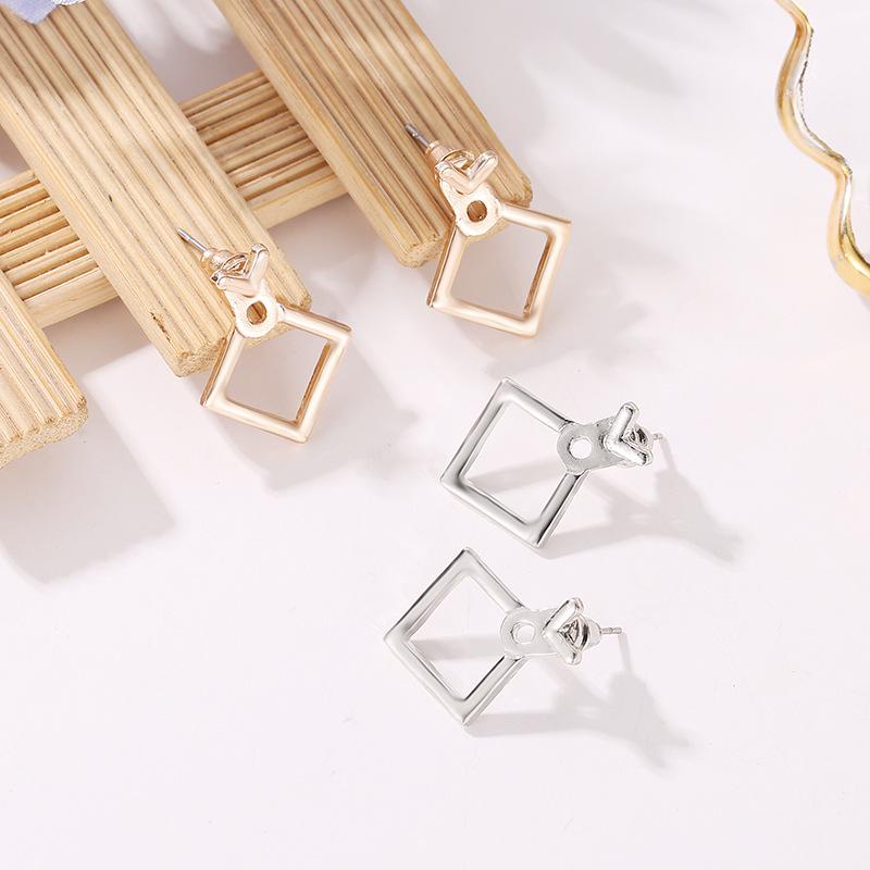 Jewelry Fashion Personality Versatile Earrings Minimalist Geometric Hollow Diamond Square Stud Earrings