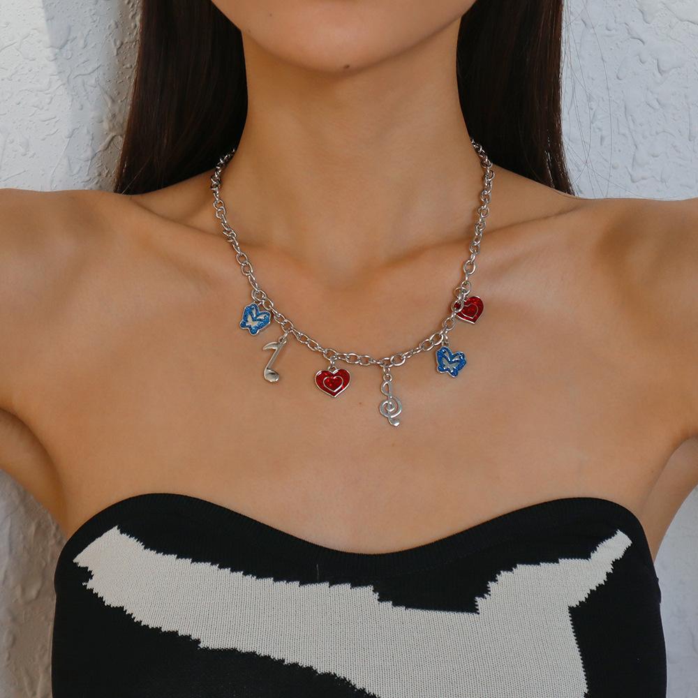 N974 Jewelry Metal Texture Heart Butterfly Necklace Temperament Fashion Creative Oil Drip Necklace Women