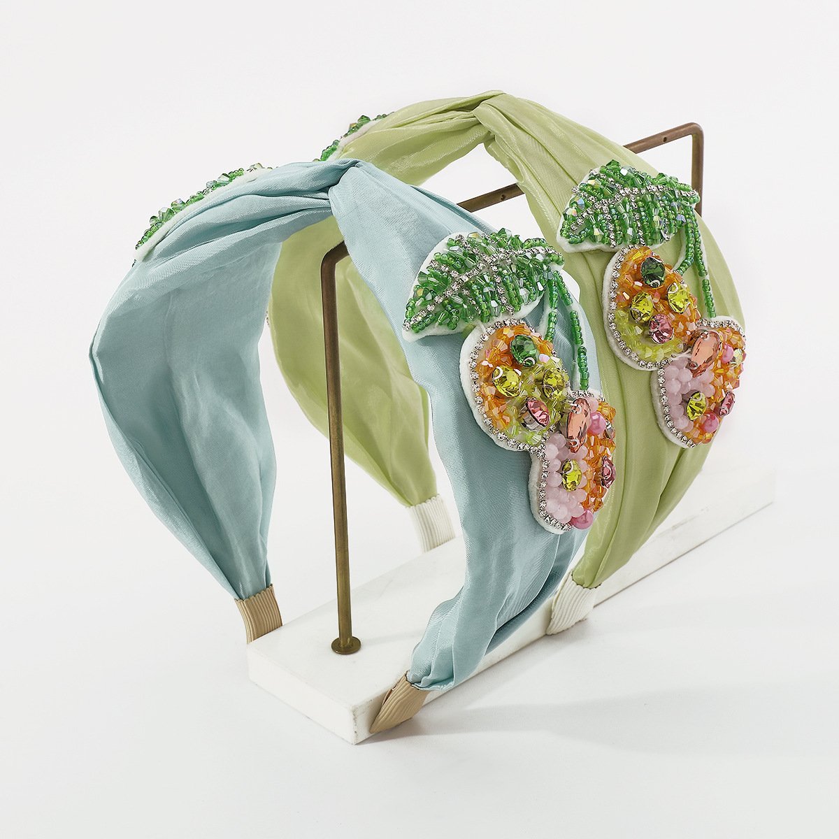 F4656 Temperament is sweet, small and fresh, candy-colored hair hoop fabric wide-brimmed imitation crystal rhinestone cherry head hoop