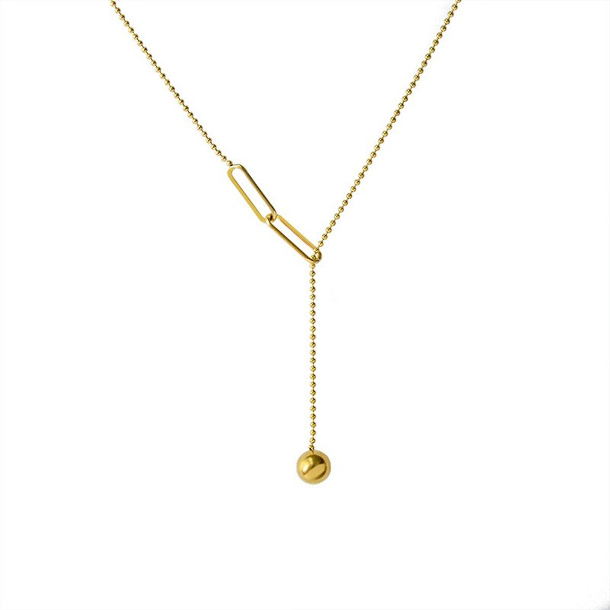 Frosty ins design tassel necklace stitching and pulling small gold ball titanium steel gold-plated clavicle chain