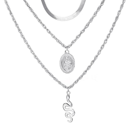 Fashion retro multi-layer snake necklace ins cold metal long sweater chain animal clavicle chain female