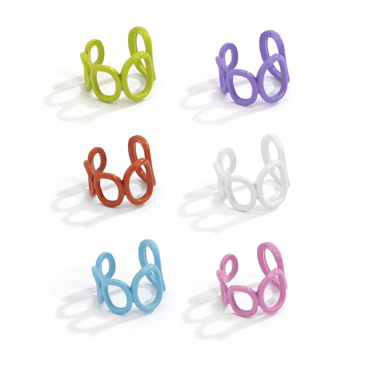 Jewelry creative color hollow sweet cool geometric ring female punk round metal opening jewelry