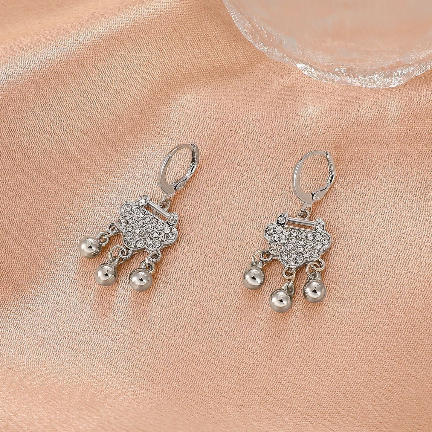 One step one ring safety lock bell earrings women's same style fashion temperament zircon earrings national tide earrings