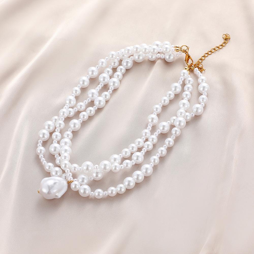 Exaggerated personality multi-layer pearl necklace trend fashion temperament three-layer collarbone necklace jewelry female