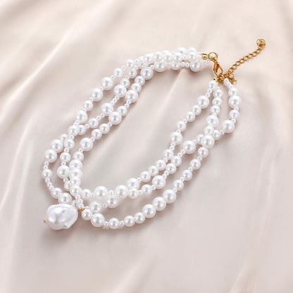 Exaggerated personality multi-layer pearl necklace trend fashion temperament three-layer collarbone necklace jewelry female
