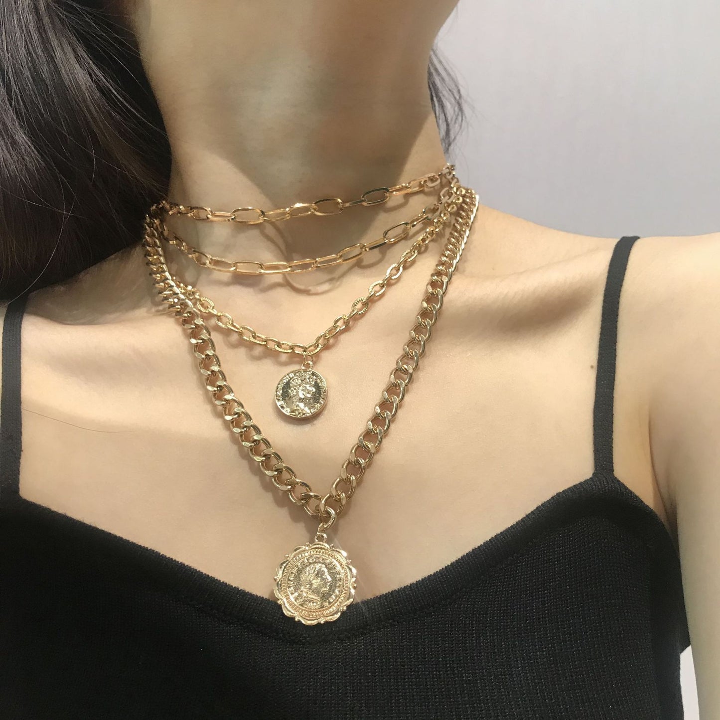 Jewelry Personality Avatar Multi-layer Necklace Sweater Chain Hip Hop Trendy Circle Coin Pendant Necklace