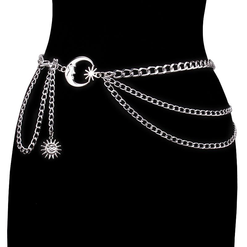 Fashion Jewelry Moon Multilayer Metal Chain Waist Chain Belt Hip Hop Punk Sun Moon Moon Body Chain