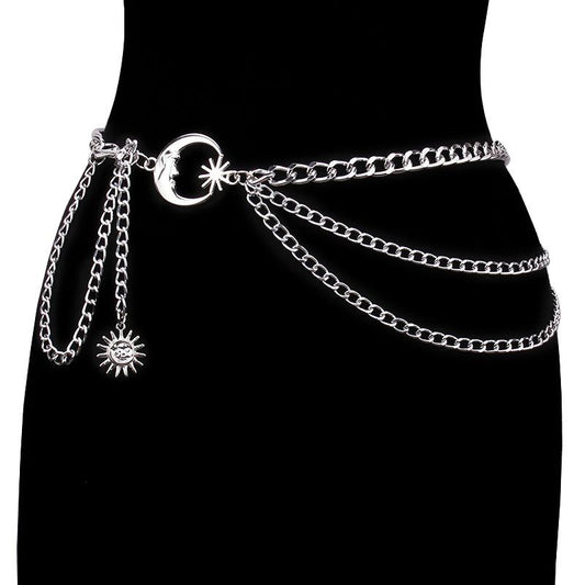 Fashion Jewelry Moon Multilayer Metal Chain Waist Chain Belt Hip Hop Punk Sun Moon Moon Body Chain
