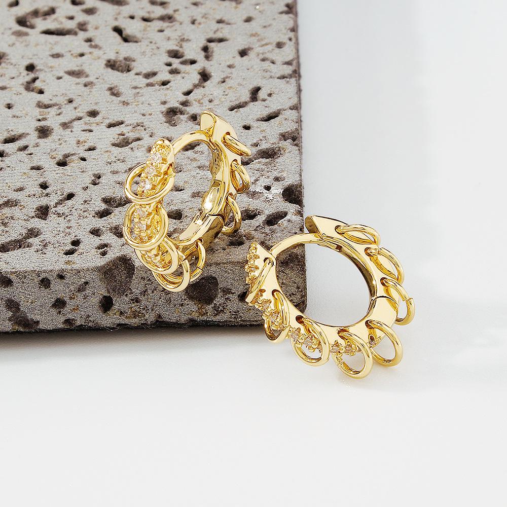 ZE91 Simple Copper Jewelry Simple Xiaoxiang Commuter Earrings Micro-inlaid Zircon Circle Cold Earbuckles