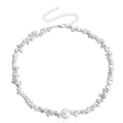 Jewelry Broken Silver Geometric Irregular Pearl Pendant Necklace Clavicle Chain Personality Trendy Cool Necklace