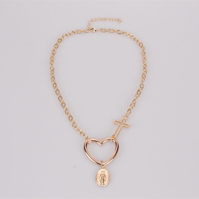 Jewelry Exaggerated Hollow Peach Heart Hollow Cross Virgin Mary Pendant Necklace Female
