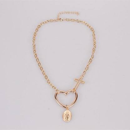 Jewelry Exaggerated Hollow Peach Heart Hollow Cross Virgin Mary Pendant Necklace Female