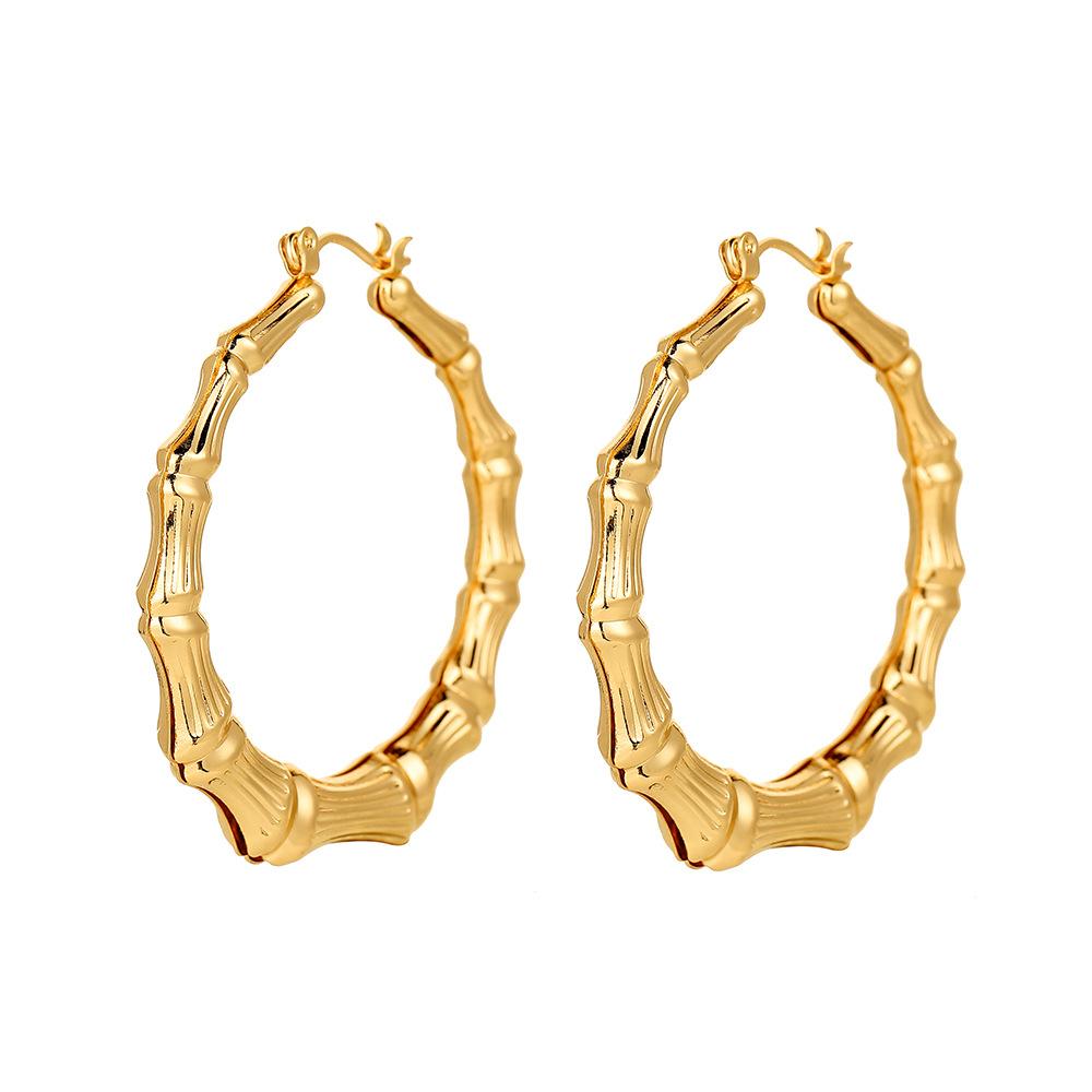 Metal bamboo big earrings ins natural texture high-end earrings trendy earrings