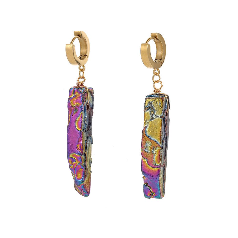 Fashion Irregular Stone Plated Stainless Steel Earrings Personality Titanium Steel Earrings Simple Ear Jewelry Women