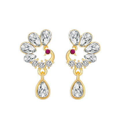 New Chinese style peacock earrings female retro fashion light luxury inlaid zircon phoenix earrings stud earrings national tide earrings