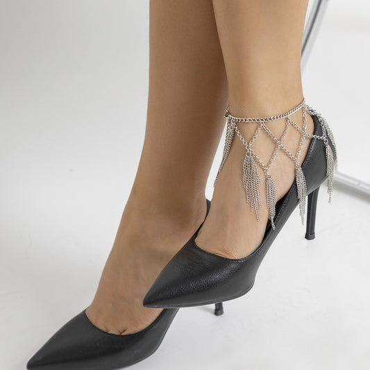 Jewelry personality trend metal chain tassel anklet simple geometry single high-heeled shoe chain female