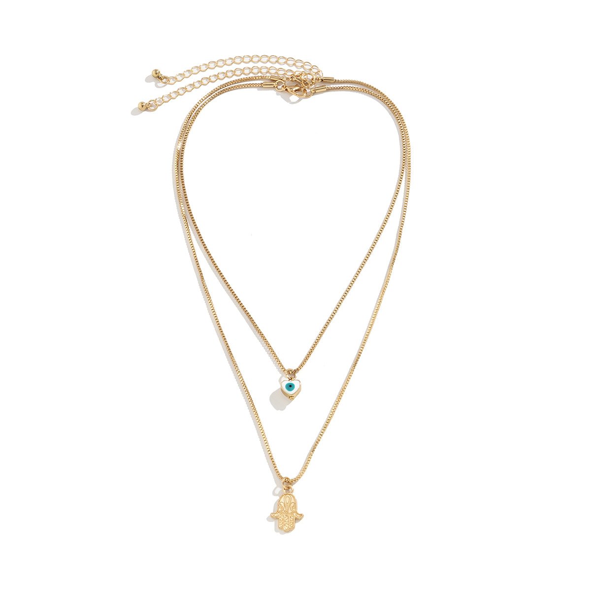 Jewelry Retro Bergamot Stacked Geometric Necklace Simple Double-layer Box Chain Peach Heart Eye Necklace