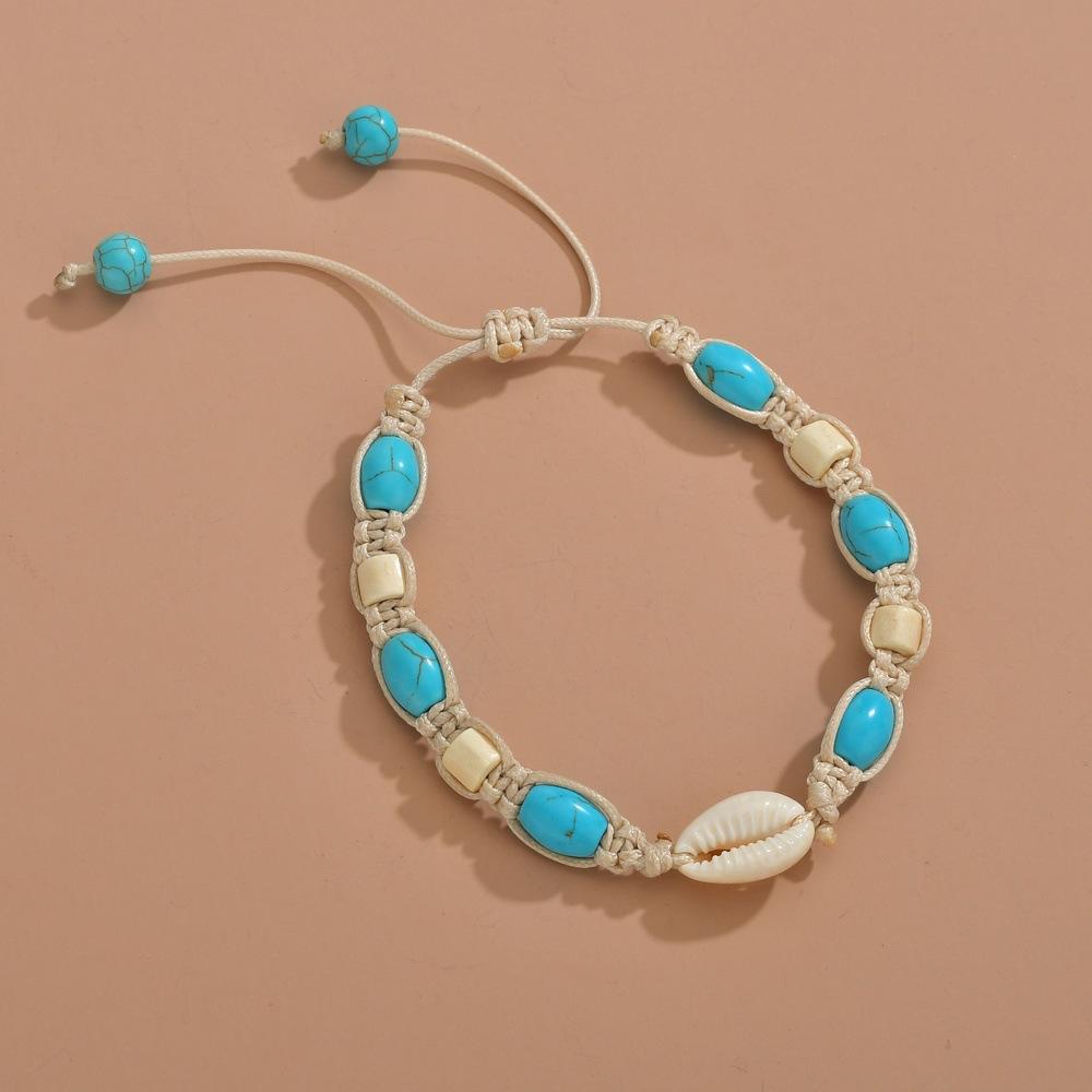 Braided Waxed Cord Turquoise Anklet Bohemian Shell Anklet Bracelet