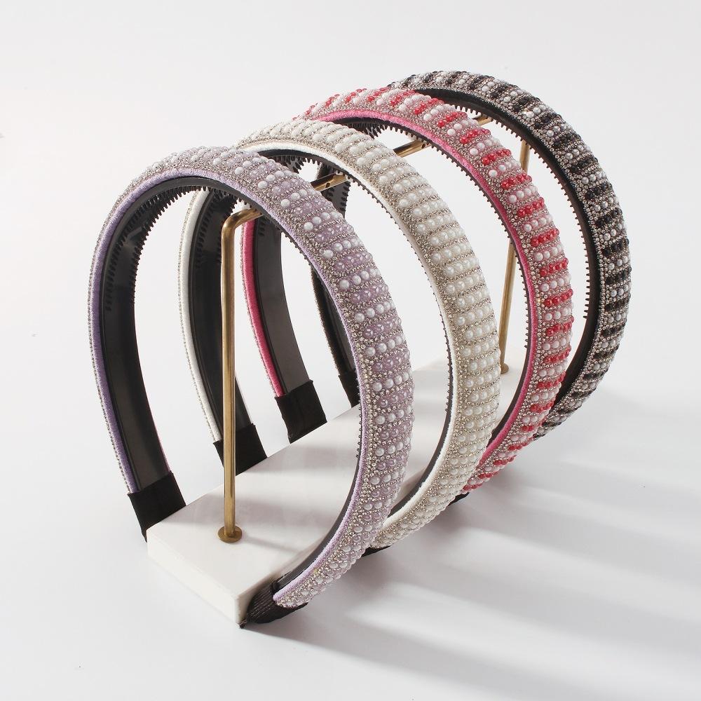 F391 Fashion Temperament Headwear Light Luxury Trend Personality Simple Diamond Inlaid Resin Slim Headband