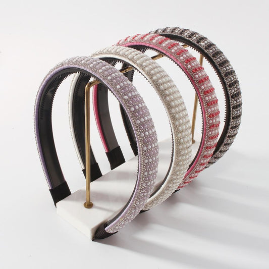 F391 Fashion Temperament Headwear Light Luxury Trend Personality Simple Diamond Inlaid Resin Slim Headband