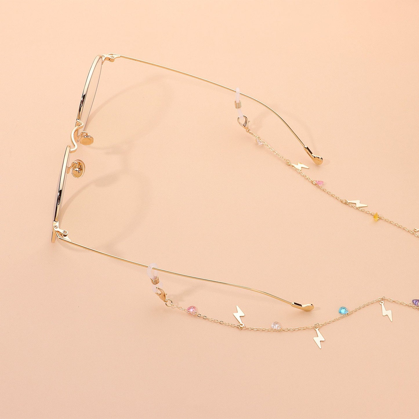 Jewelry Fashion Color Rhinestone Gemstone Glasses Chain Versatile Metal Lightning Pendant Glasses Accessories