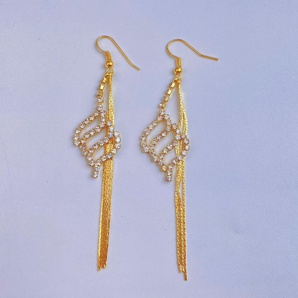 Tassel Zircon Geometric Earrings Personality Simple Temperament Style Drill Stud Earrings Women