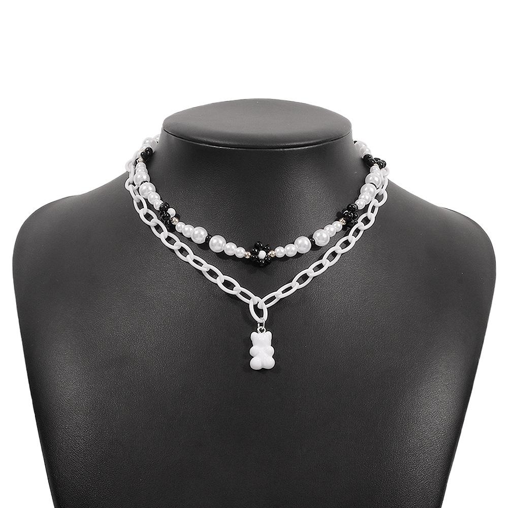N9943 Ethnic Holiday Beaded Necklace Female Cub Bear Flower Simple Necklace Indifferent Retro Necklace