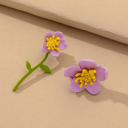 Taobao small flower branches two-color earrings colorful flower paint earrings 925 silver needle earhooks