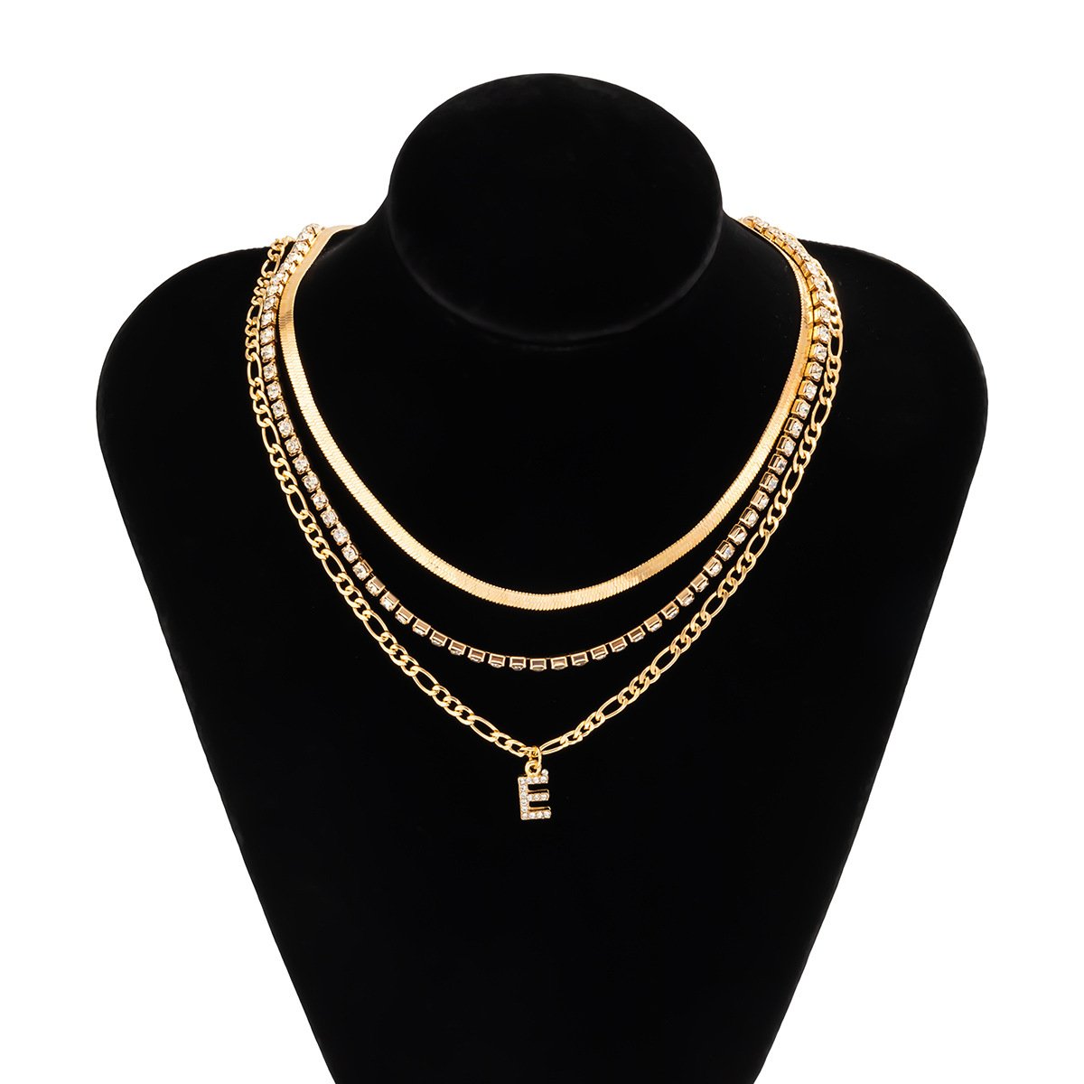 Jewelry Hip Hop Diamond Letter E Pendant Necklace Female Retro Metal Snake Bone Chain Necklace