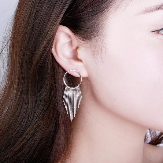Circle multi-layer long and short tassel stud earrings retro fashion earrings