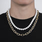 Gold Cross Chain Tassel Double Layer Pearl Necklace Fashion Independent Packaging Men's Jewelry