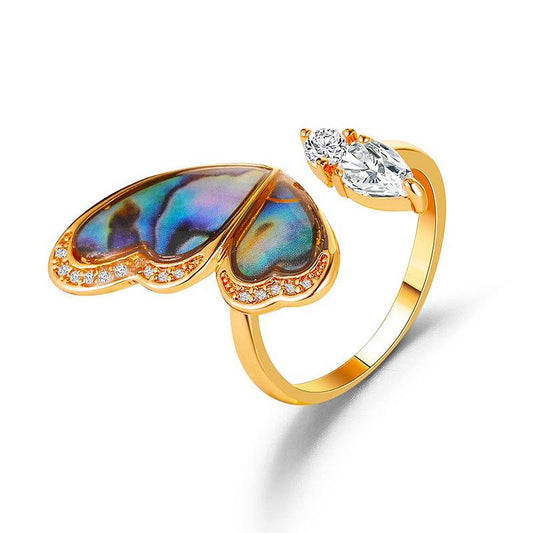 Dream seashell wing ring ins color butterfly ring temperament micro-inlaid zircon open ring