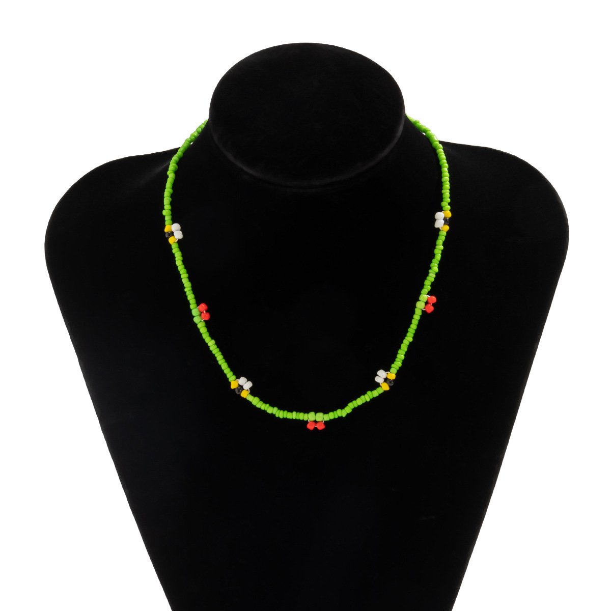 Jewelry Creative Contrasting Color Rice Bead Beaded Necklace Women's Simple Geometric Imitation Pearl Single Layer Necklace