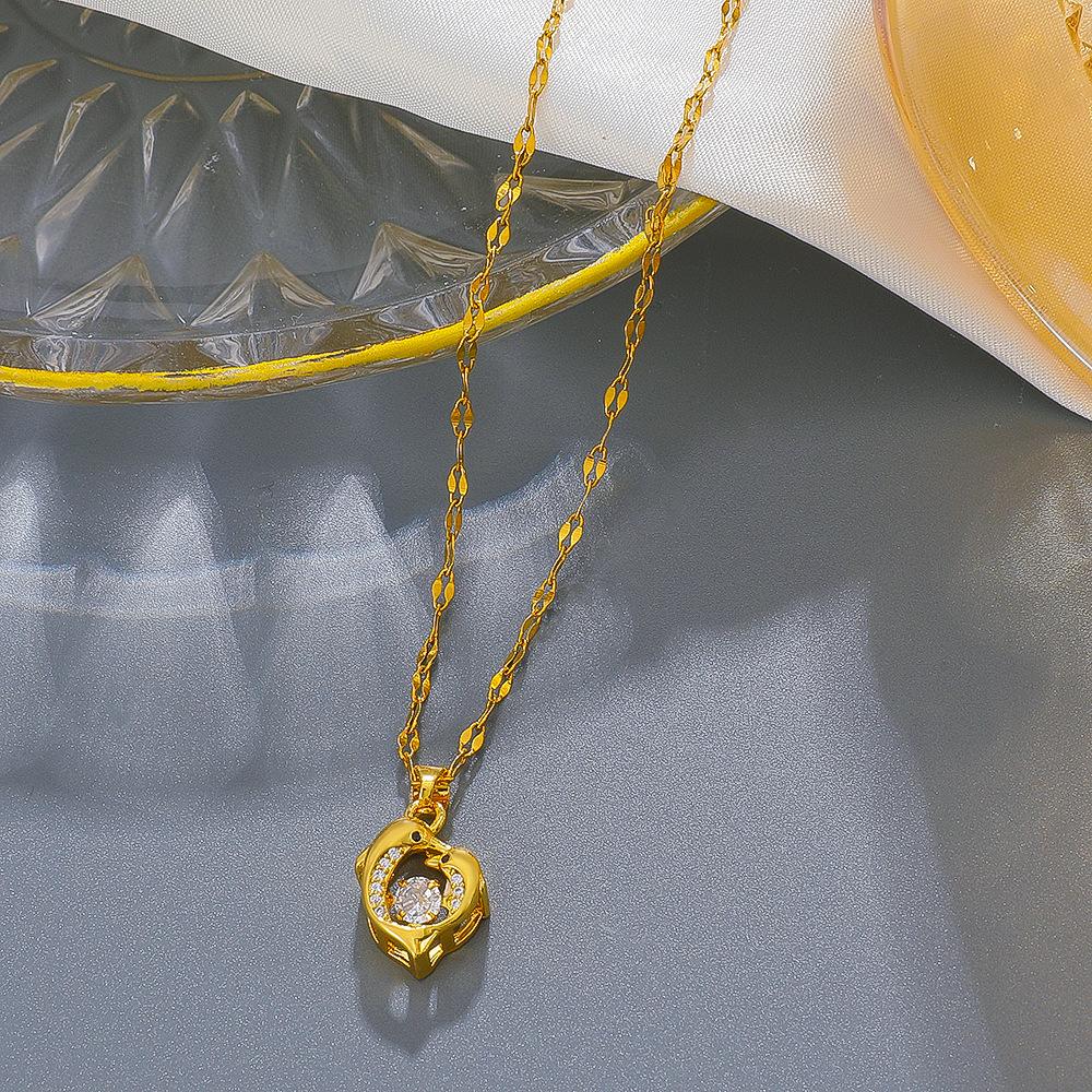 Smart dolphin necklace female ins micro-inlaid zircon niche design animal clavicle chain simple and versatile necklace