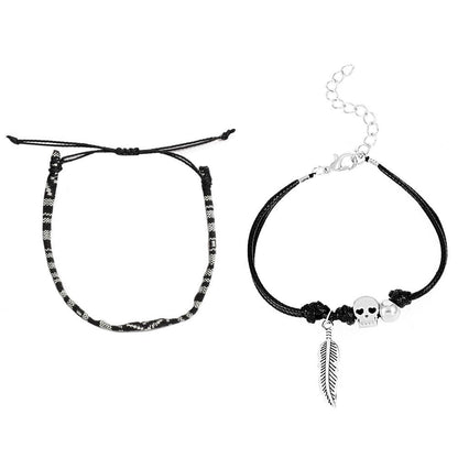 ins braided bracelet set women's fashion ethnic shell feather adjustable anklet bracelet 2-piece set