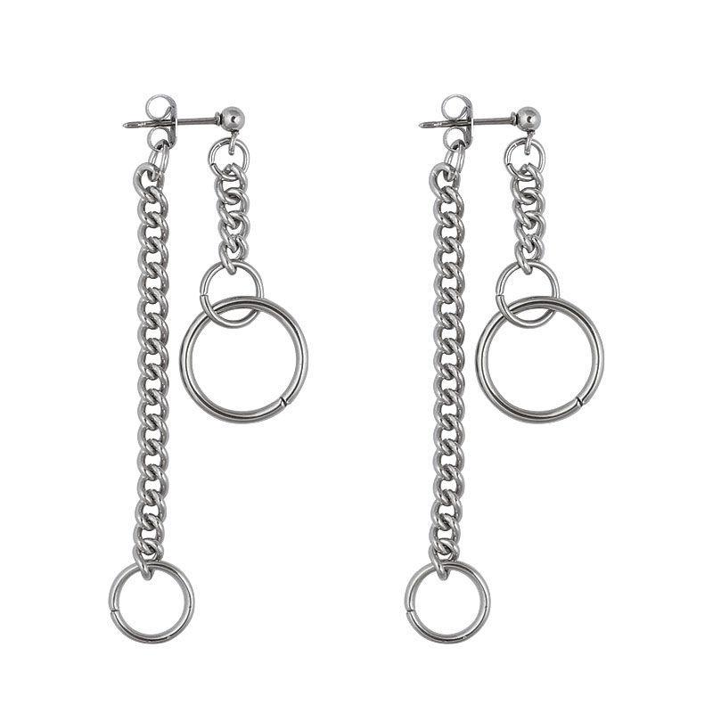 Hong Kong Street Chain Circle Earrings Two Wearing Earrings Men's Social Women's Earrings Domineering Earrings Bungee Earrings A Pair