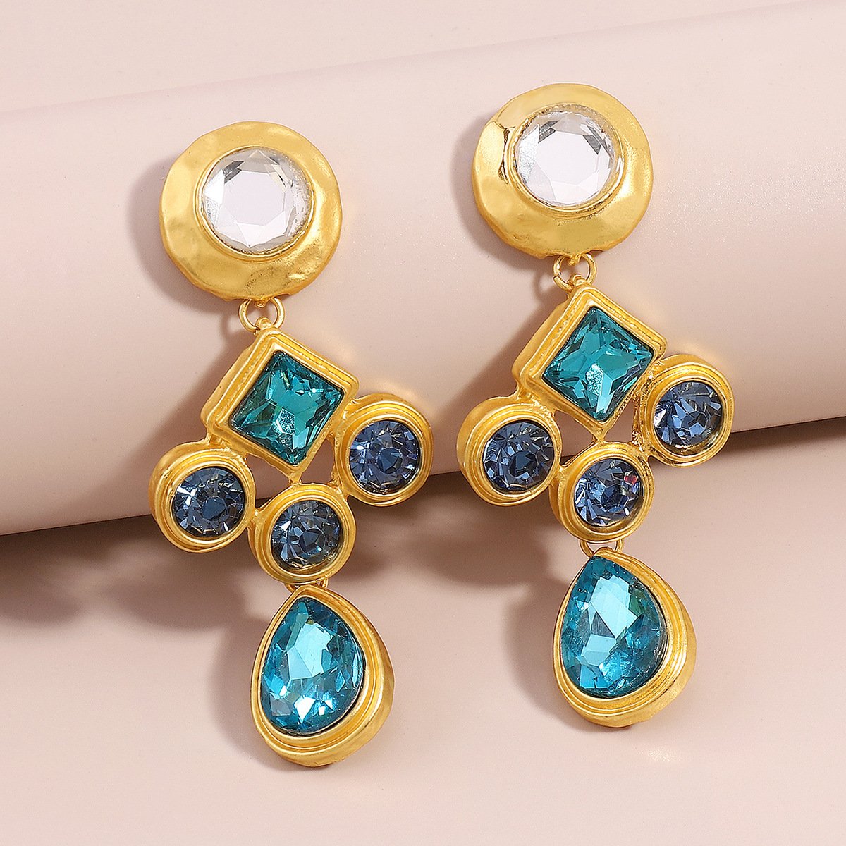 1192 Exaggerated Middle Age Geometric Earrings Fashion Irregular Cross Rhinestone Palace Earrings