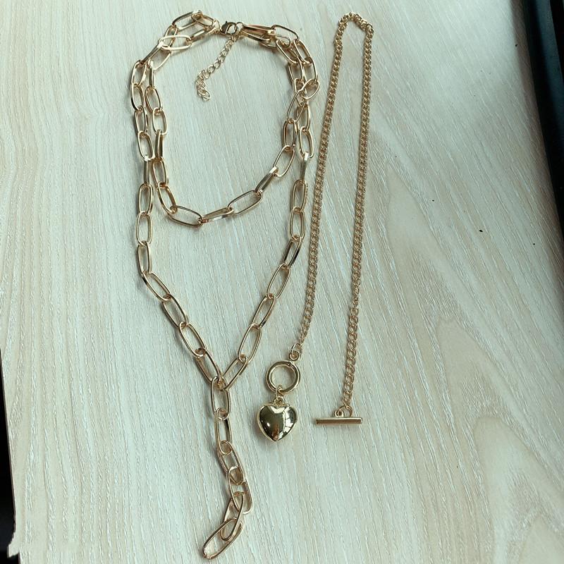 Jewelry Exaggerated Fashion Thick Chain Tassel Necklace Women's Peach Heart Mix and Match Versatile Multilayer Necklace