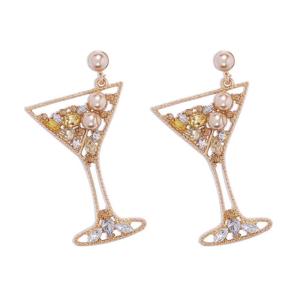 E9513 Fashion Personality Trend Goblet Stud Earrings Creative Design Geometric Diamond Earrings