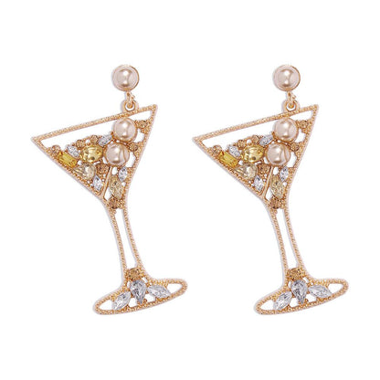 E9513 Fashion Personality Trend Goblet Stud Earrings Creative Design Geometric Diamond Earrings