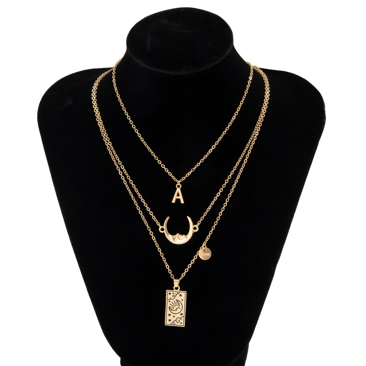 Jewelry stacked hot girl alloy portrait pendant creative star and moon letter tassel multi-layer necklace female