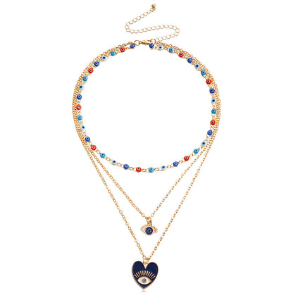 Jewelry multi-layer devil's eye love pendant necklace female niche light luxury all-match necklace