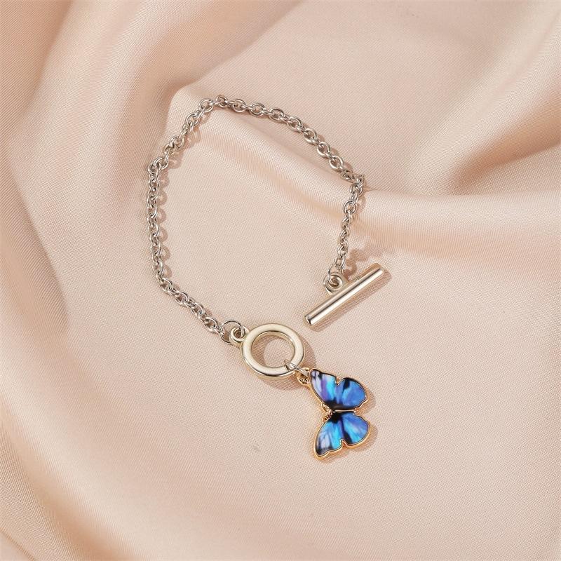 Mori Classic Blue Butterfly Pendant Bracelet Ins Simple One-word Buckle Chain Bracelet