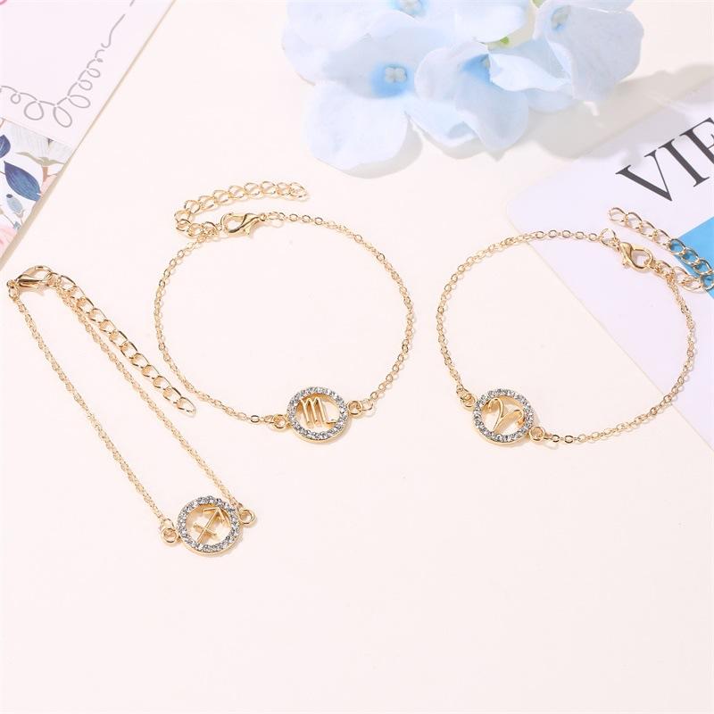 Fashion diamond-encrusted zodiac bracelet personalized versatile round hollow bracelet student couple gift